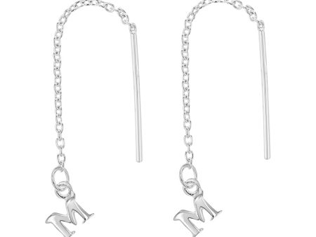 Sterling Silver Initial M Threader Drop Earrings For Discount