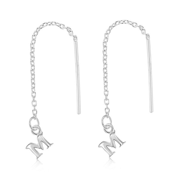 Sterling Silver Initial M Threader Drop Earrings For Discount