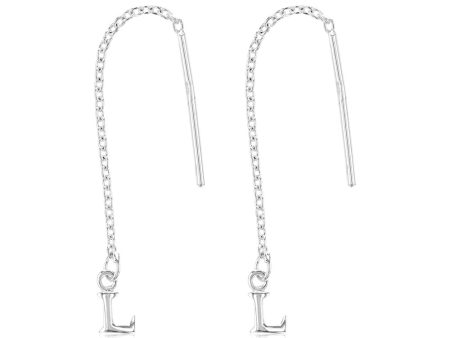 Sterling Silver Initial L Threader Drop Earrings on Sale