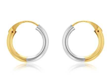 9ct White And Yellow Gold Two Tone 12mm Sleeper Earrings Hot on Sale