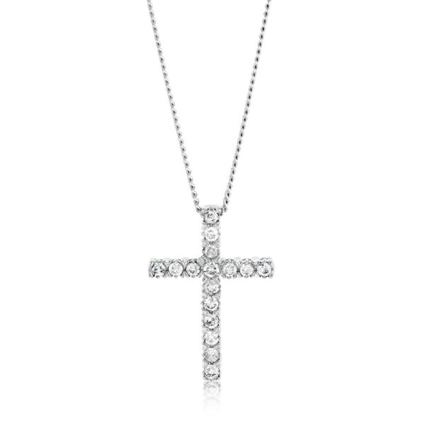 10ct White Gold Diamond Cross Pendant Set with Brilliant Diamonds For Sale