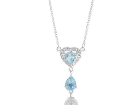 Sterling Silver Created Blue Topaz And Cubic Zirconia Pendant On 42cm Chain For Sale