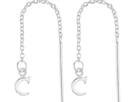 Sterling Silver Initial C Threader Drop Earrings Cheap