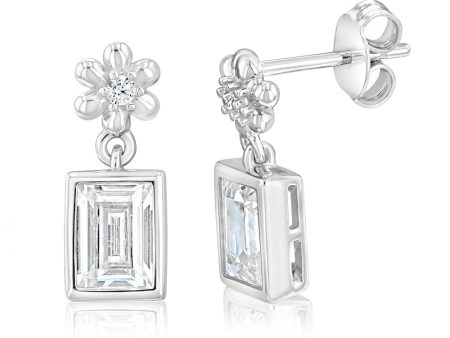 Sterling Silver Baguette Cut Cubic Zirconia Drop Earrings Online