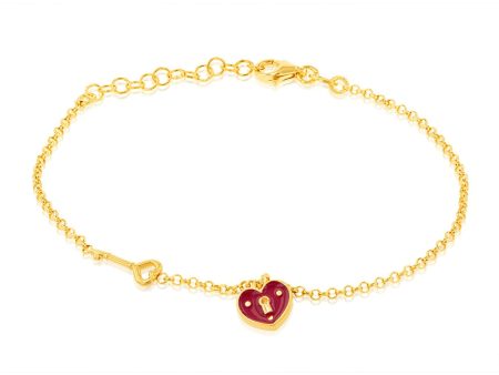 Sterling Silver Yellow Gold Plated Red Heart 20cm Bracelet Online Hot Sale