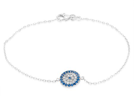 Sterling Silver White And Blue Round Pendant 19cm Bracelet Fashion