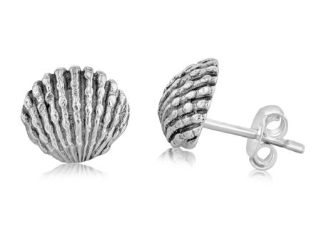 Sterling Silver Oxidised Shell Stud Earrings For Cheap