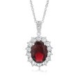 Sterling Silver Rhodium Plated Oval Red Stone Cubic Zirconia Pendant With 45cm Chain For Cheap