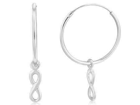 Sterling Silver Infinity On Plain Hoop Earrings on Sale