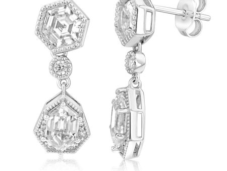 Sterling Silver Rhodium Plated Cubic Zirconia Drop Earrings For Sale