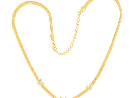 Sterling Silver Yellow Gold Plated Cubic Zirconia Butterfly 43cm Choker Chain For Cheap