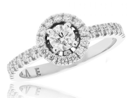 0.67ct Diamond Halo Ring in 18ct White Gold For Discount