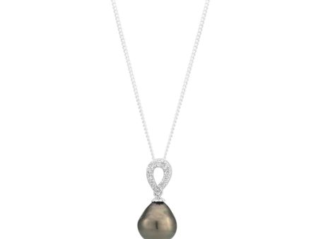 Tahitain Pearl & Zirconia  Sterling Silver Pendant Hot on Sale