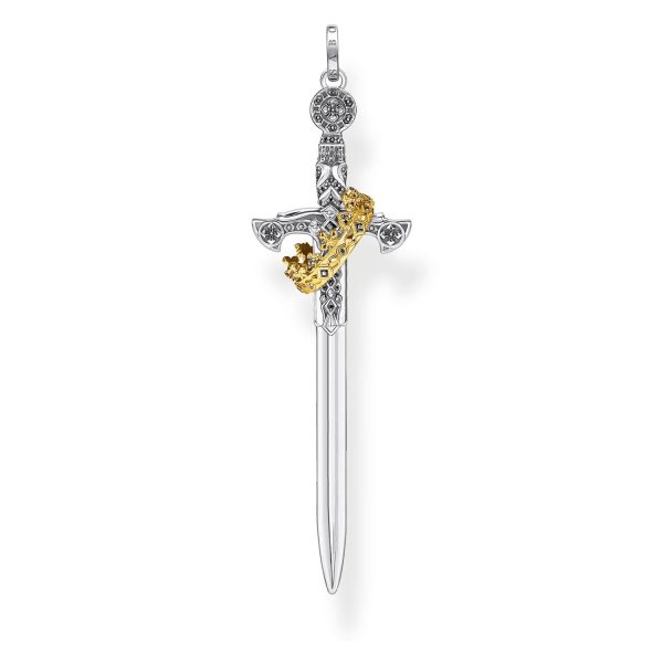 Thomas Sabo Kingdom Gold Plated Sterling Silver Crown Sword Pendant Online Hot Sale