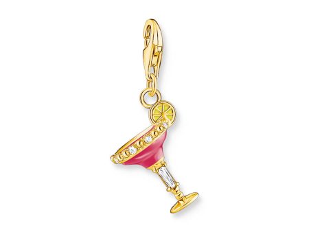 Thomas Sabo Charm Club Sterling Silver Gold Plated Pink cocktail Glass Charm Cheap