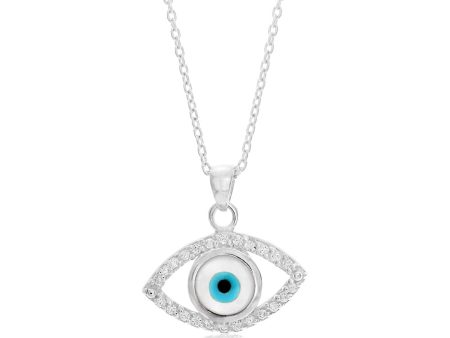 45cm Sterling Silver Zirconia Evil Eye Pendant on Sterling Silver Chain Online Hot Sale