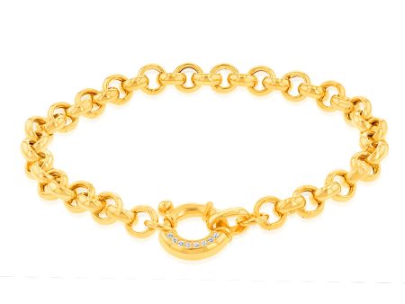 Sterling Silver Yellow Gold Plated Cubic Zironica Bolting 19cm Belcher Bracelet For Cheap