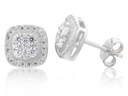 Sterling Silver Zirconia Square Stud Earings on Sale