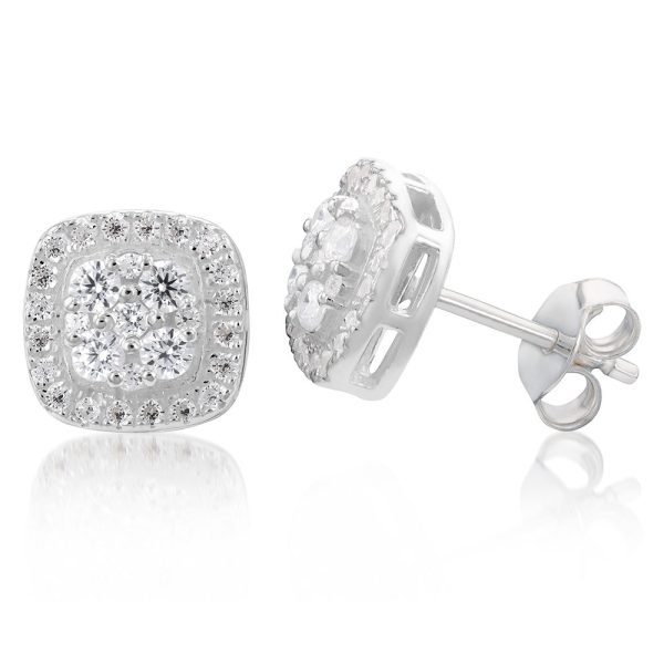 Sterling Silver Zirconia Square Stud Earings on Sale