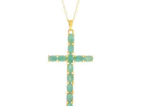 Sterling Silver Yellow Gold Plated 6.00ct Natural Emerald Cross Pendant Sale