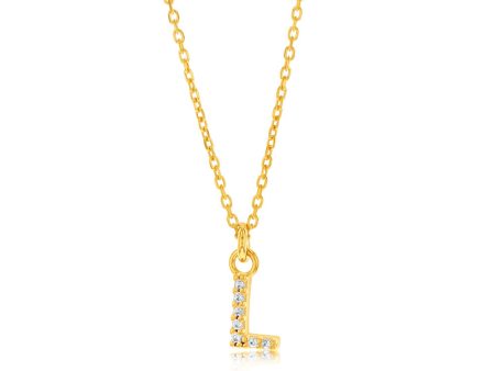 Sterling Silver Yellow Gold Plated Initail  L  Pendant On 45cm Chain Online now