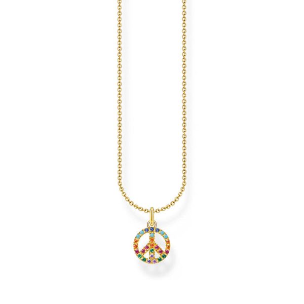 Thomas Sabo Sterling Silver Gold Plated Charm Club Rainbow Peace Pendant On Chain Sale