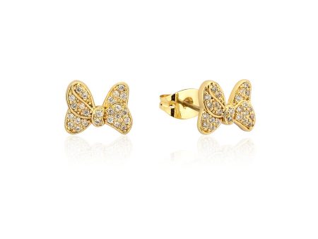 Disney Gold Plated Sterling Silver Minnie Mouse CZ Bow Stud Earrings For Discount