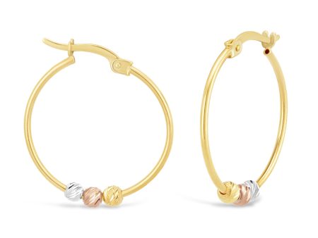 9ct Three-Tone Gold Diamond Cut Beaded Hoop Earrings Fashion