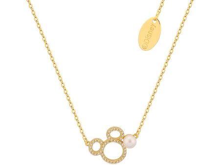 Disney Gold Plated Sterling Silver Mickey CZ Outline With Pearl Pendant On Chain Online now