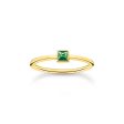 Thomas Sabo Sterling Silver Gold Plated Charm Club Green CZ Ring on Sale