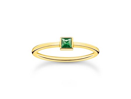 Thomas Sabo Sterling Silver Gold Plated Charm Club Green CZ Ring on Sale