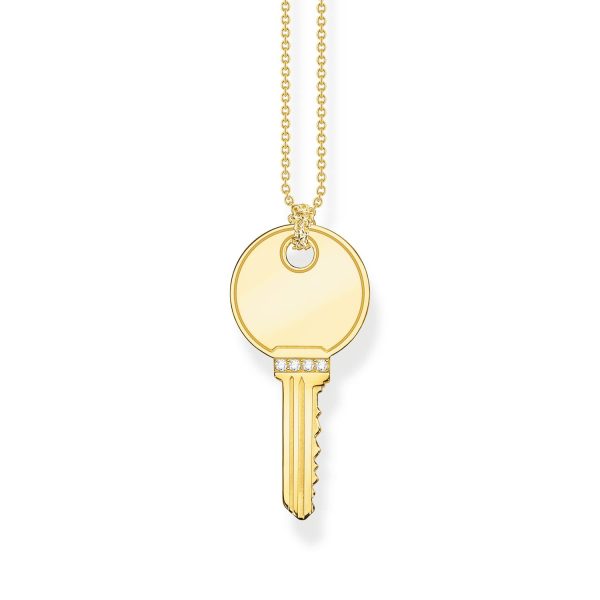 Thomas Sabo Engrav Gold Plated Sterling Silver Round Key CZ on 45-50cm Chain For Discount