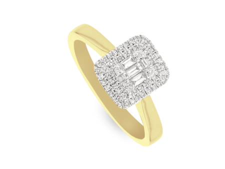 0.25ct Baguette & Round Duchess Halo Ring in 9ct Gold Online now