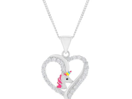 Sterling Silver Unicorn In Heart With Cubic Zirconia Pendant For Discount