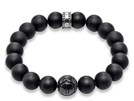 Thomas Sabo Rebel Sterling Silver Matt Obsidean Carved Bead 19cm Bracelet Online Sale