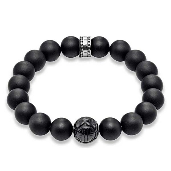 Thomas Sabo Rebel Sterling Silver Matt Obsidean Carved Bead 19cm Bracelet Online Sale