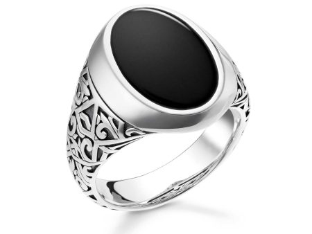 Thomas Sabo Rebel Sterling Silver Black Onyx Engraved Signet Ring For Cheap