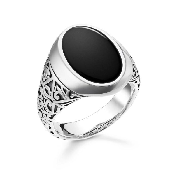 Thomas Sabo Rebel Sterling Silver Black Onyx Engraved Signet Ring For Cheap