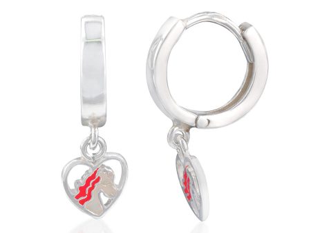 Sterling Silver Unicorn Heart On Hoop Earrings Hot on Sale