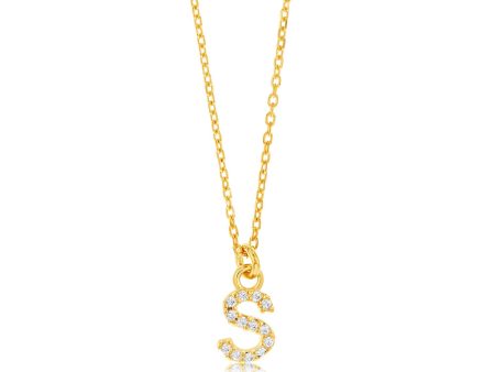 Sterling Silver Yellow Gold Plated Initail  S  Pendant On 45cm Chain For Discount