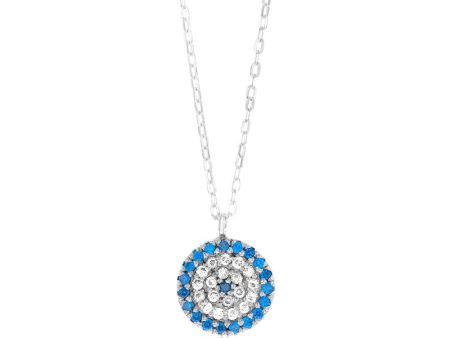 Sterling Silver White And Blue Round Pendant On 45cm Chain Online