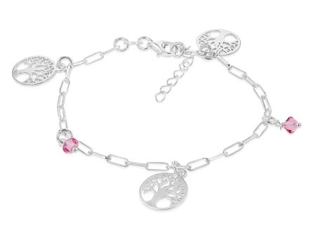 Sterling Silver Tree Of Life & Pink Charm 19cm Bracelet on Sale