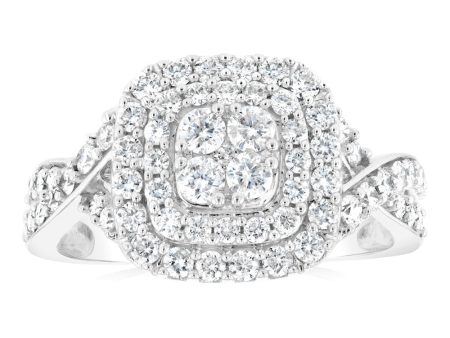 0.95 Carat Diamond Cluster Cushion Ring in 10ct White Gold Online Hot Sale