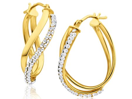 9ct Gorgeous Yellow Gold Crystal Hoop Earrings Cheap