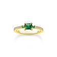 Thomas Sabo Sterling Silver Gold Plated Charm Club Princess Cut Green CZ Ring Online Hot Sale