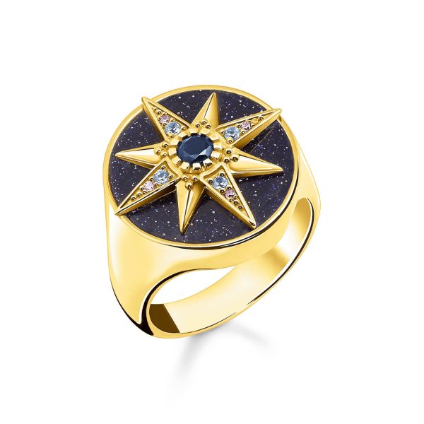 Thomas Sabo Magic Stars Yellow Gold Plated Sterling silver Blue Sand Star Ring Fashion