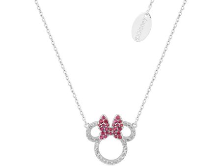 Disney Rhodium Plated Sterling Silver Minnie Mouse CZ Outline Red Pendant On Chain Cheap