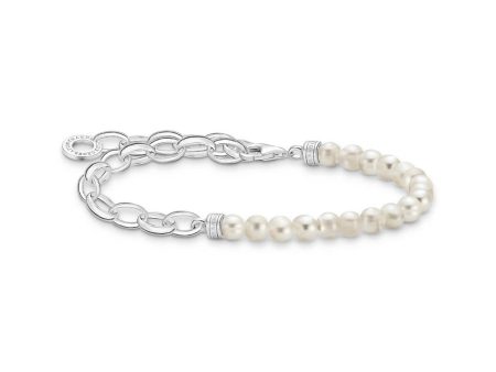 Thomas Sabo Charm Club Sterling Silver Link Chain Fresh Water Pearl 16-19cm Bracelet Fashion