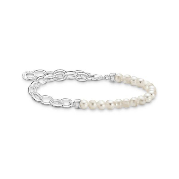 Thomas Sabo Charm Club Sterling Silver Link Chain Fresh Water Pearl 16-19cm Bracelet Fashion