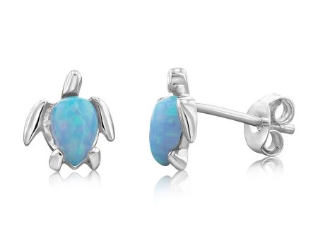 Sterling Silver Turtles Blue Opal Glass Studs Earrings Hot on Sale